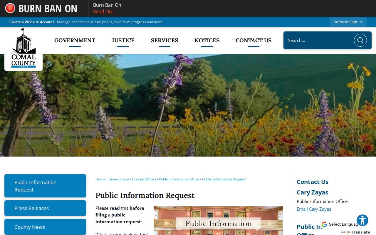 Canyon Lake residents directory Comal County public information request page