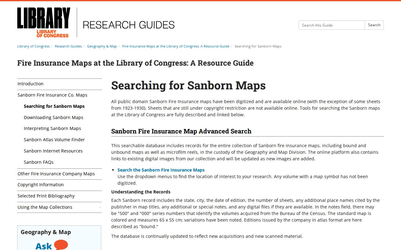 Canyon Lake previous residents research showing the Sanborn map search gap